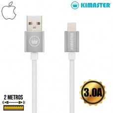 Cabo USB Lightning com Conector de Metal 3.0A 2m Kimaster - CB520 Prata